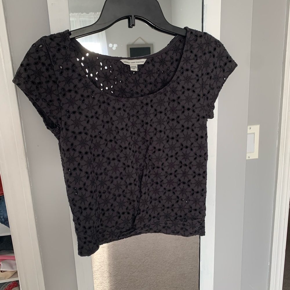 open knit short sleeve shirt